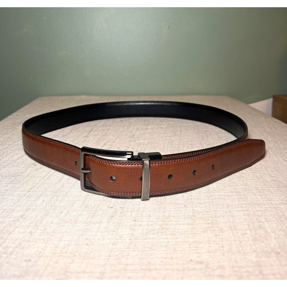 Perry Ellis Men’s Reversible Size 36 Belt Black Brown Faux Leather 110 cm